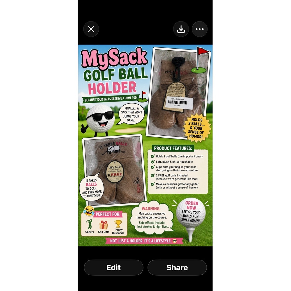 Original My Sack "It Takes Balls To Golf" Storage Bag Novelty Includes 2 Balls